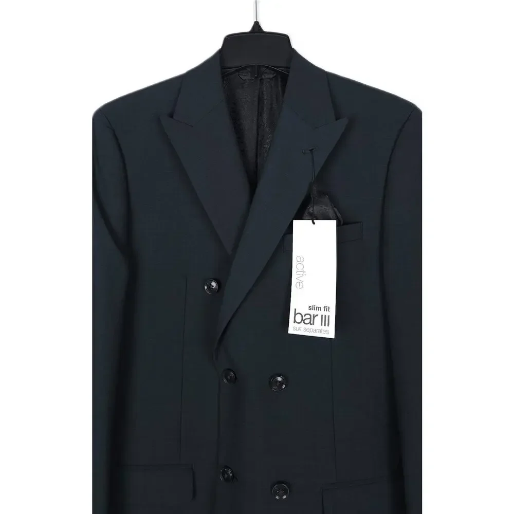 Bar III Mens Slim Fit 2 Piece Suit 38L 32x34 Green Solid Active Stretch Wool NWT